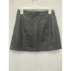 LF Mint Vanilla‎ Dark Grey Faux Leather Studded Mini Skirt Women's Size 8 NWT